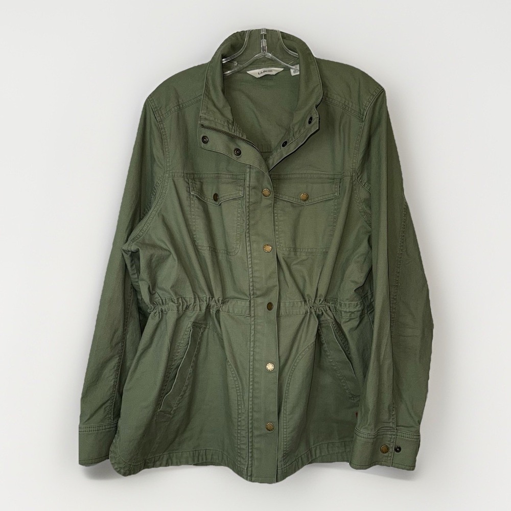 LL Bean BeanFlex Utility Jacket Womens Size 2X Deep Olive Full Zip Snap 517224